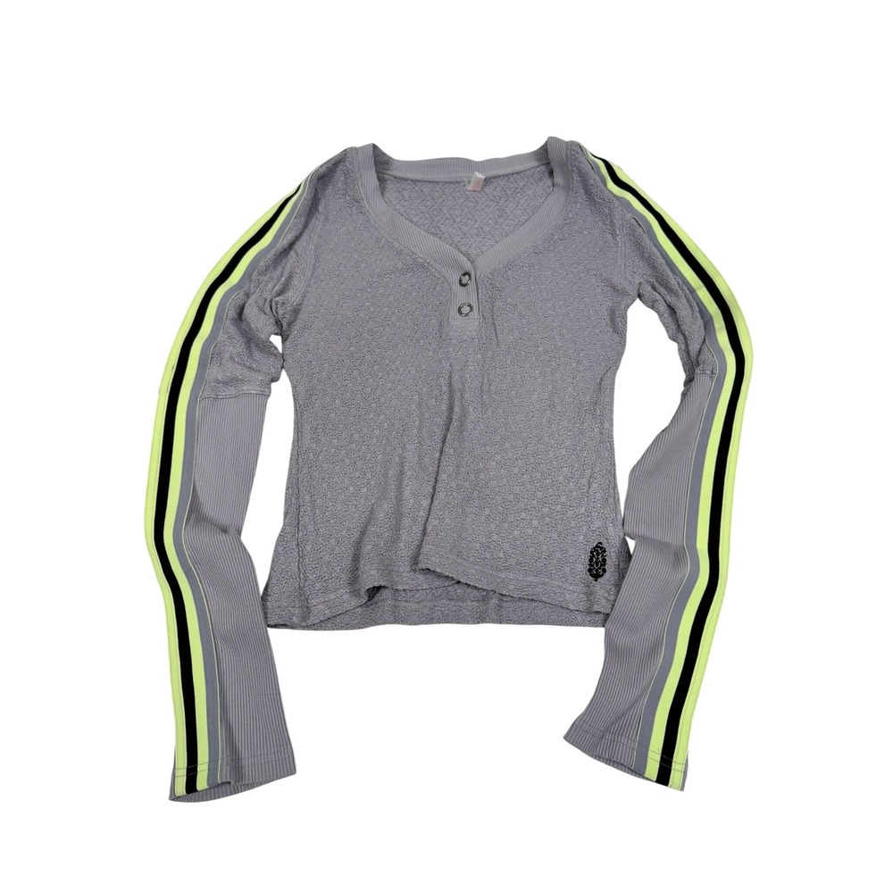 Free People Movement Recovery Layer Long Sleeve Henley Top Purple Neon Stripe M